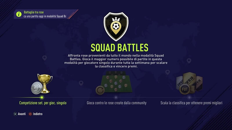 FIFA 18 Squad Battles FUT (nei menu)