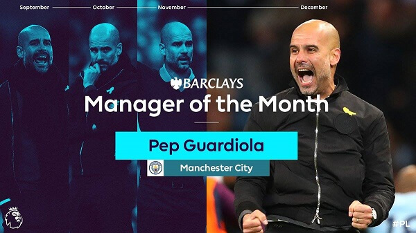 Pep Guardiola, da settembre a dicembre, premiato come allenatore del mese della Premier League