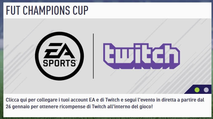 FUT Champions Cup LIVE su Twitch, l'avviso comparso nella Web App da oggi