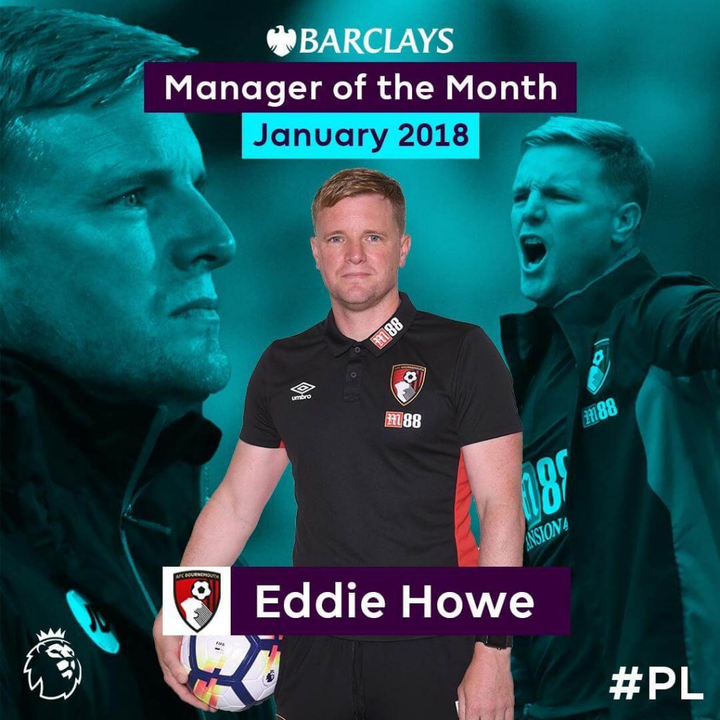 Eddie Howe, allenatore del Bournemouth è stato premiato come allenatore del mese di gennaio in BPL