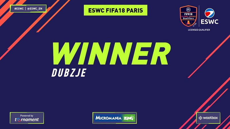 Dubzje, vincitore del torneo ESWC di FIFA 18 su XBOX One a Parigi