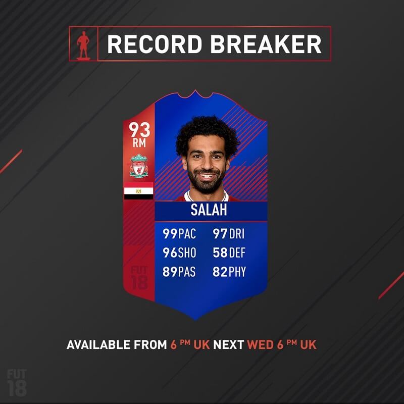 Salah ovearll 93 versione Record Breaker su FIFA 18