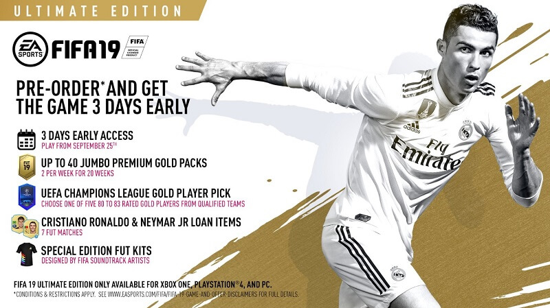 FIFA 19 Ultimate Edition per PS4, XBOX One e PC