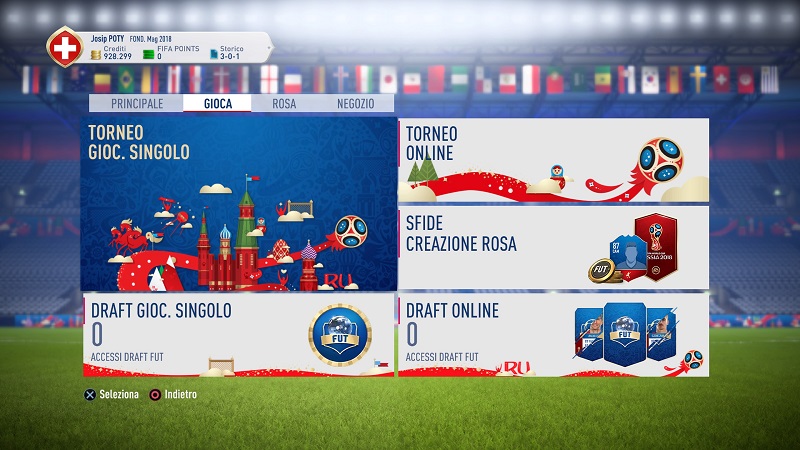 Il menù di FIFA 18 Ultimate Team World Cup