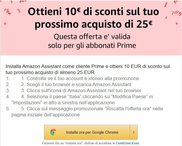 Buono Amazon di 10 euro se installi Amazon Assistant nel tuo browser
