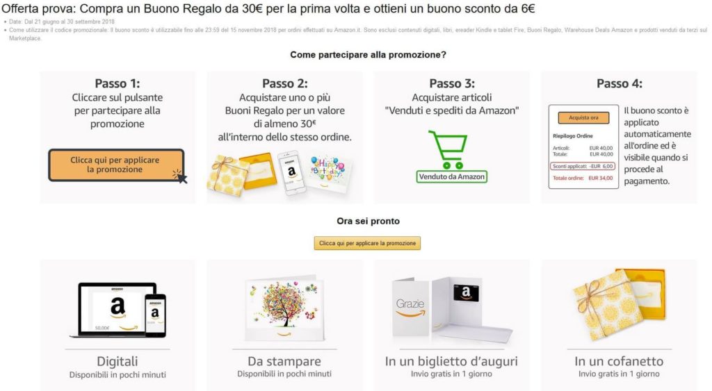 Buono Amazon di 6 euro per l'acquisto di una gift card (carta regalo)
