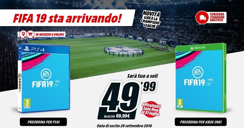 Prezzo di FIFA 19 in offerta per il preordine da Mediaworld