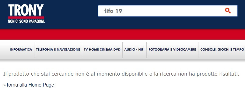 Non è possibile prenotare FIFA 19 da Trony