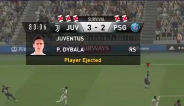 FIFA 19 Survival Mode, Dybala ejected in seguito ad un gol