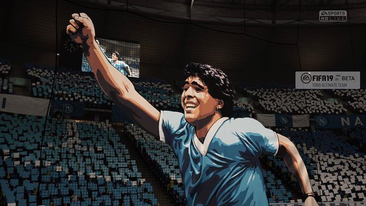 Diego Armando Maradona, la gigantografia presente sugli spalti in FIFA 19