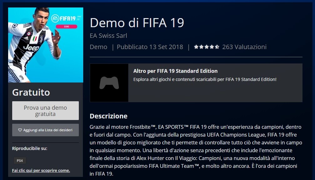 FIFA 19 demo disponibile su PSN Store per Play Station 4