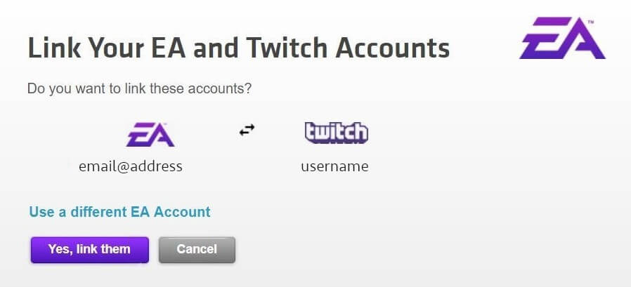 Link EA e Twitch account