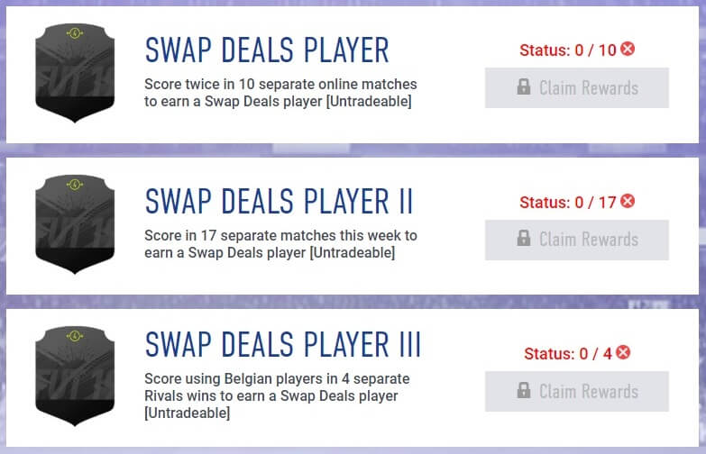 Tre carte swap disponibili negli obiettivi settimanali