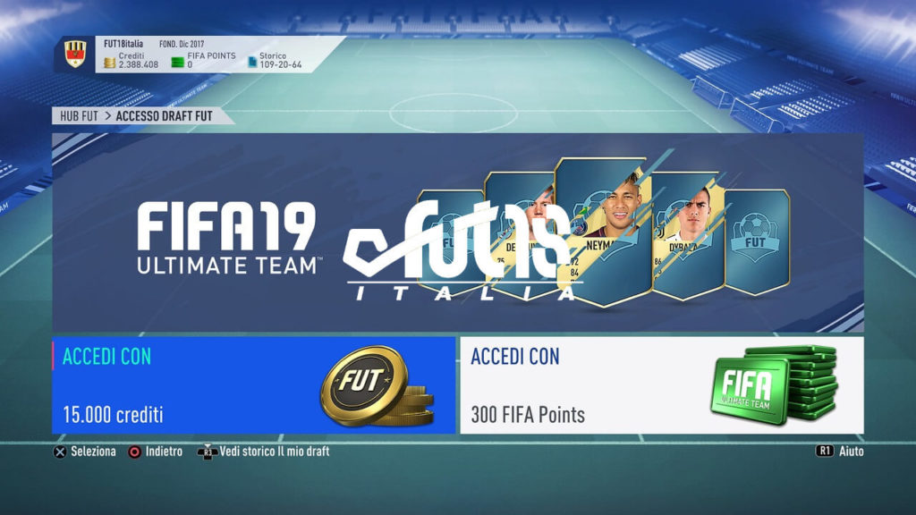 FIFA 19 - Schermata di accesso al FUT Draft