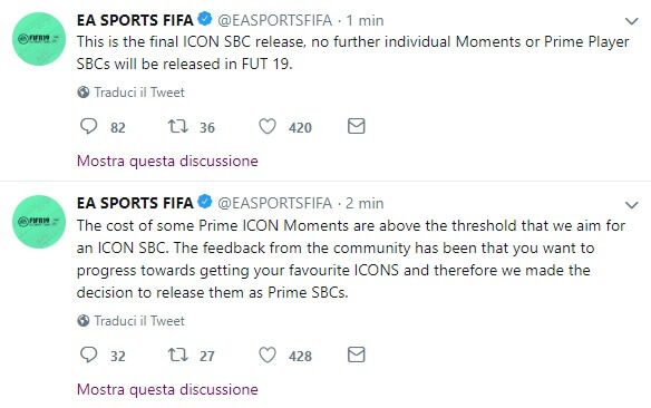 Tweet EA Sports sul rilascio di Icon Prime Moments