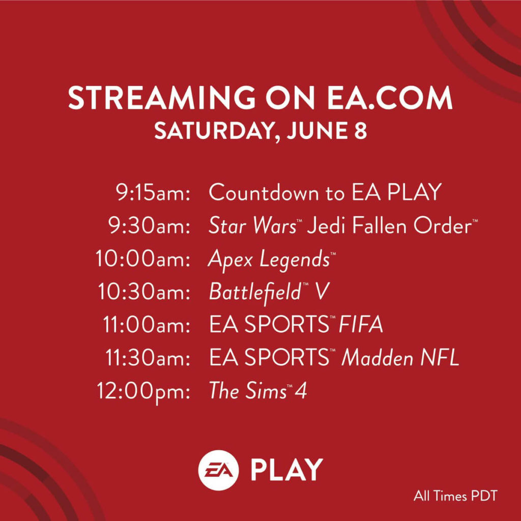 Programma dell'EA Play 2019 - 8 giugno