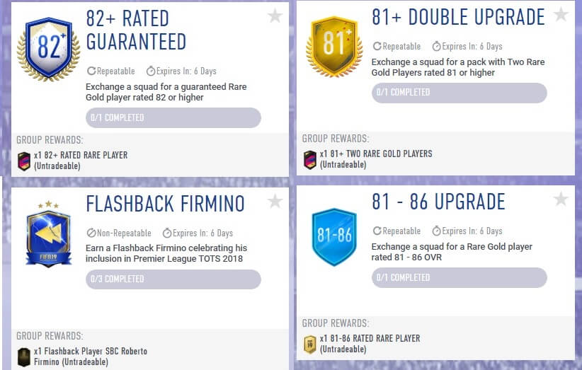 SBC upgrade FIFA 19 Futties