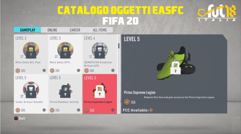 FIFA 20: catalogo oggetti EASFC