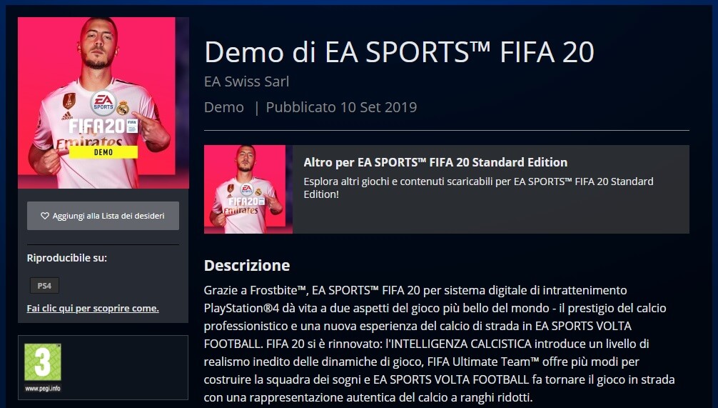 FIFA 20 DEMO disponibile su PSN Store