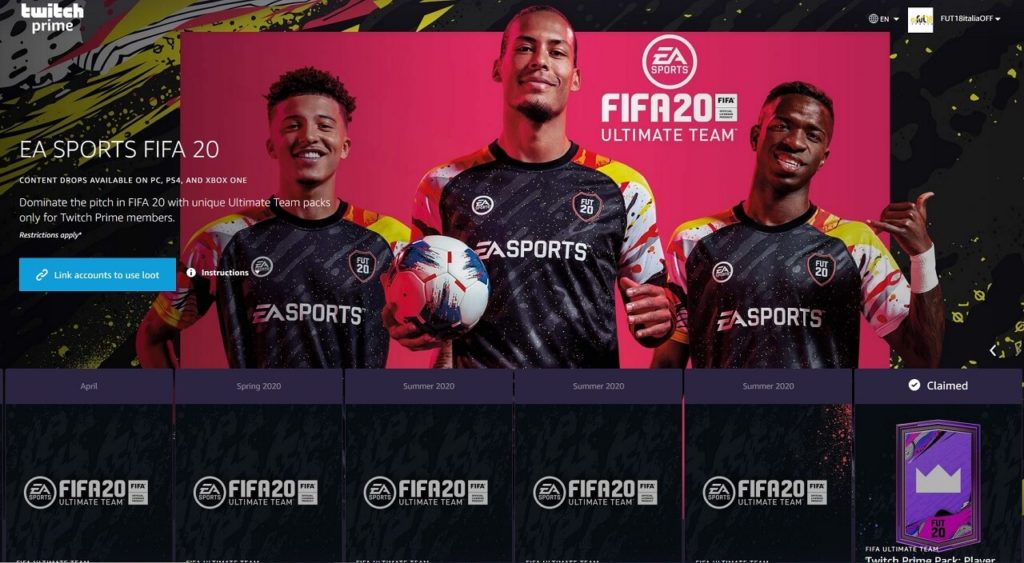 FIFA 20: Twitch Prime pack
