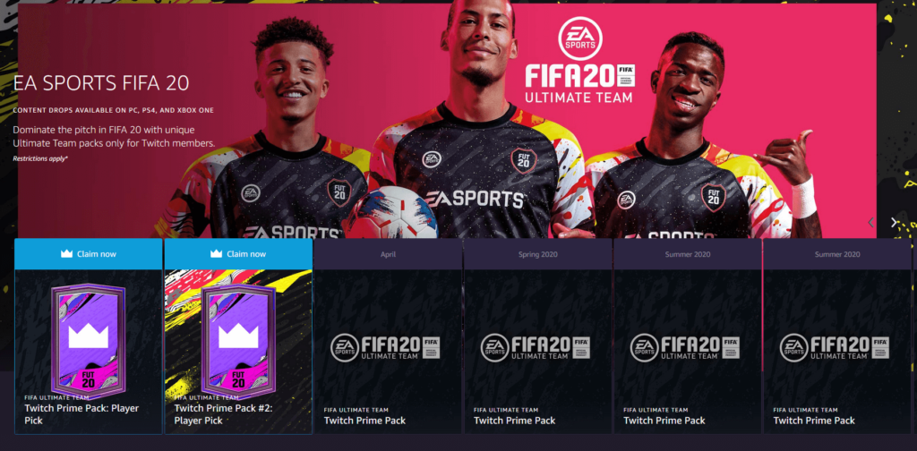 FIFA 20: secondo pacchetto omaggio Twitch Prime disponibile