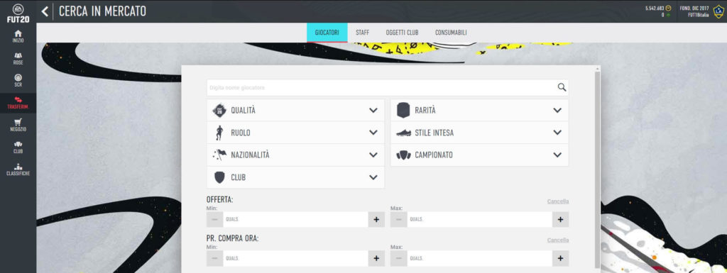 FIFA 20: Nuovo filtro rarità su Web app