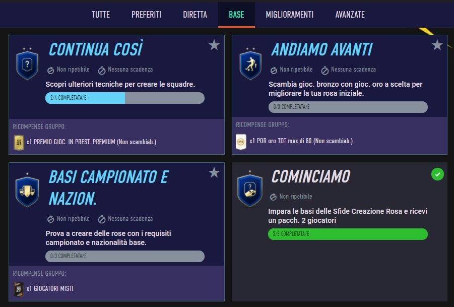 FIFA 21: sfide creazione rosa base