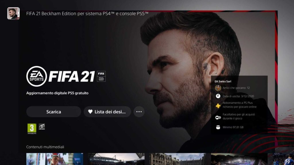 FIFA 21 Beckham edition: download disponibile su PS5