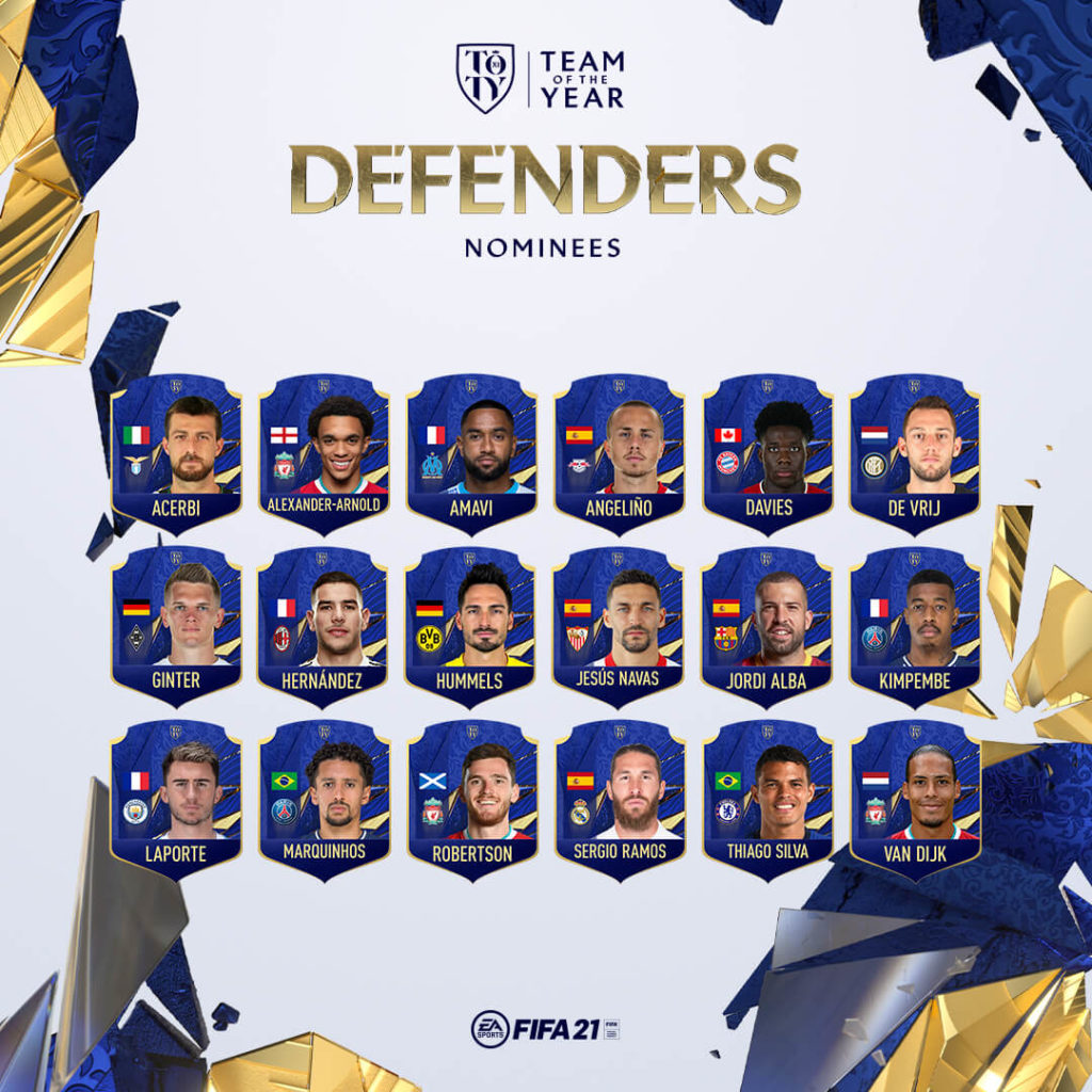 FIFA 21: nominati TOTY difensori