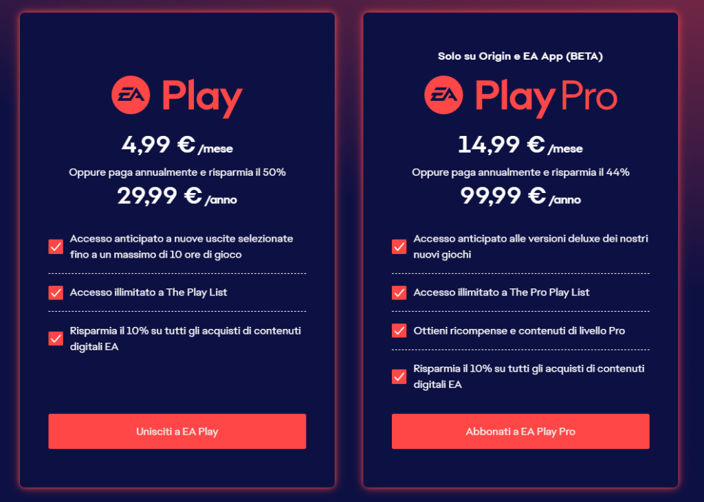 I prezzi di EA Play