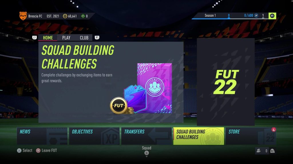 FIFA 22: Squad Build Challenges menù