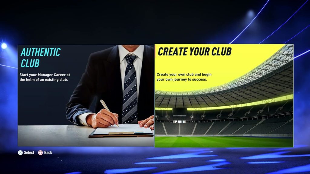 FIFA 22: scelta creazione club in modalità carriera