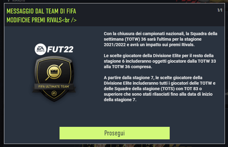 FIFA 22: aggiornamento premi Division Rivals