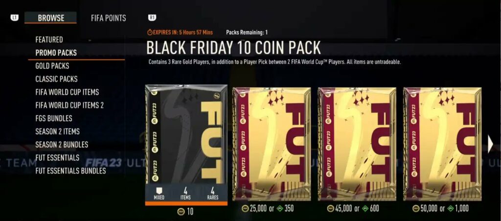 FIFA 23: Black Friday 10 coin pack
