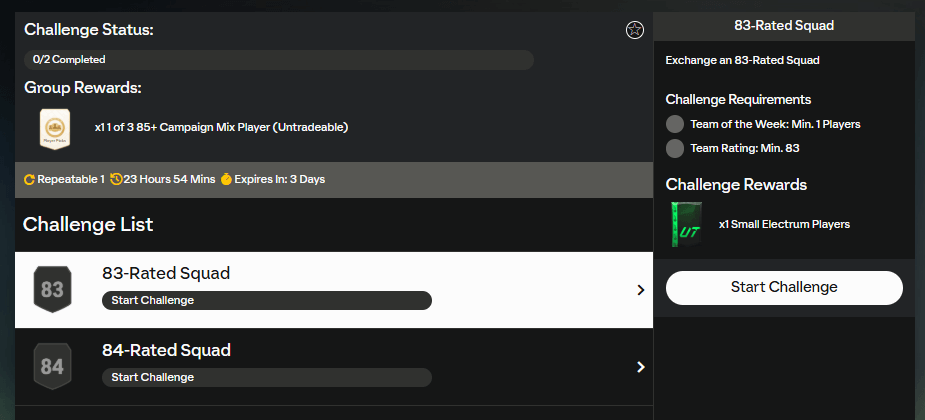 FC 25: requisiti SCR campagna misto a scelta 85+