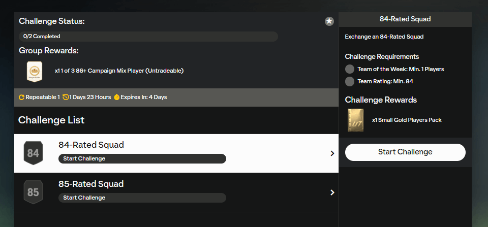 FC 25: requisiti SCR campagna misto a scelta 86+