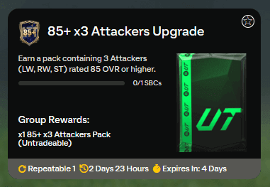 FC 25: 85+ x3 attaccanti upgrade SBC