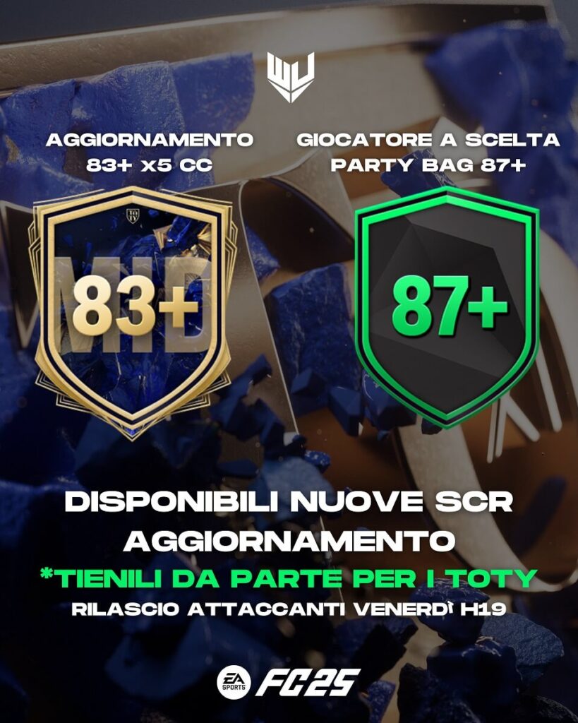 FC 25 Warm-Up TOTY: SCR 83+ centrocampisti e Party Bag 87+