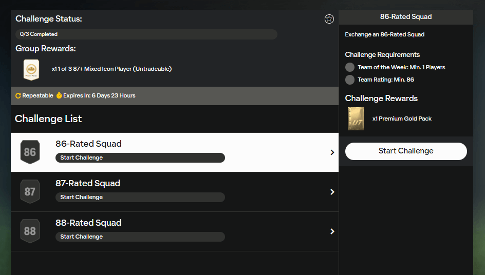 FC 25 Fantasy FUT: requisiti SCR Icona mista 87+