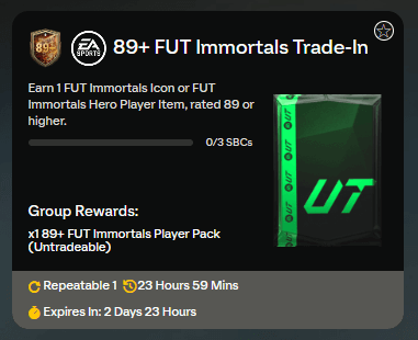 FC 25: 89+ FUT Immortals Trade-in SBC