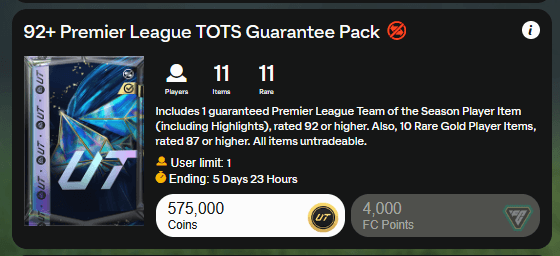 FC 25: 92+ Premier League TOTS store pack