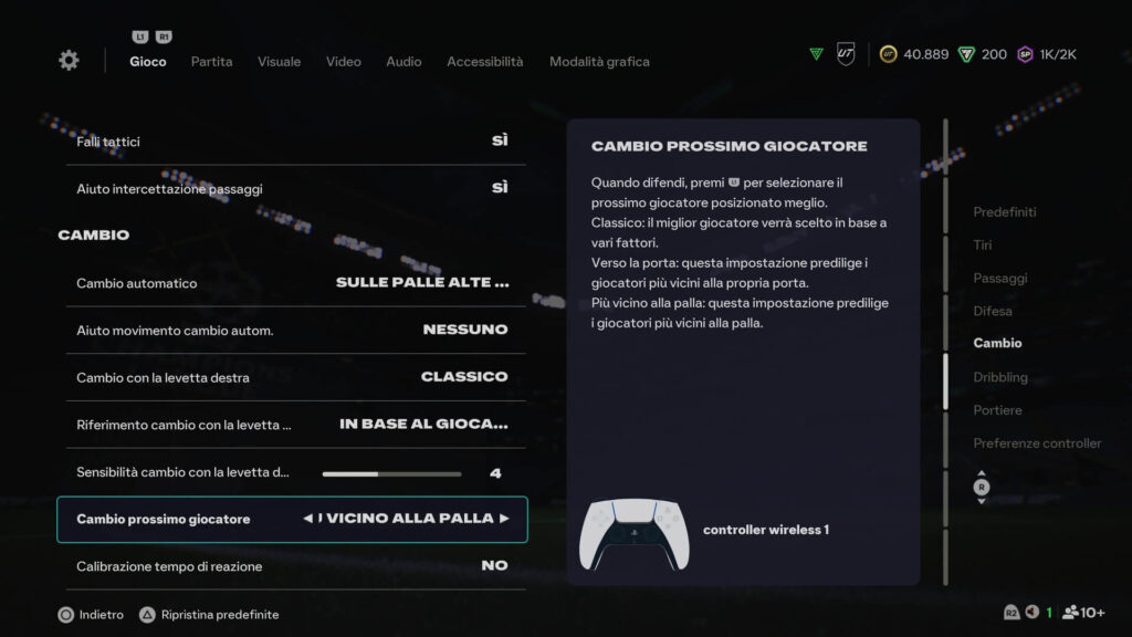 Impostazioni controller cambio giocatore per FC 26