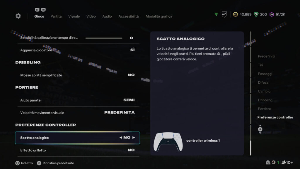 Impostazioni e preferenze controller