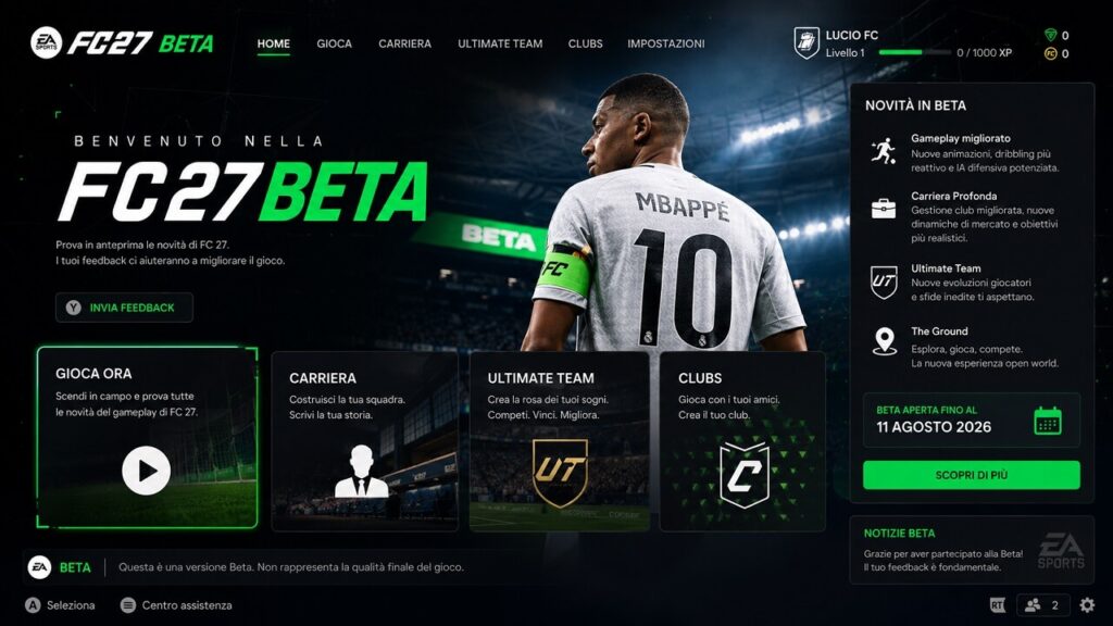 Menù concept della BETA di EA FC 27