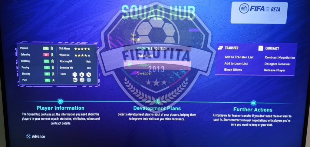 Squad hub nella modalità carriera in FIFA 21 BETA